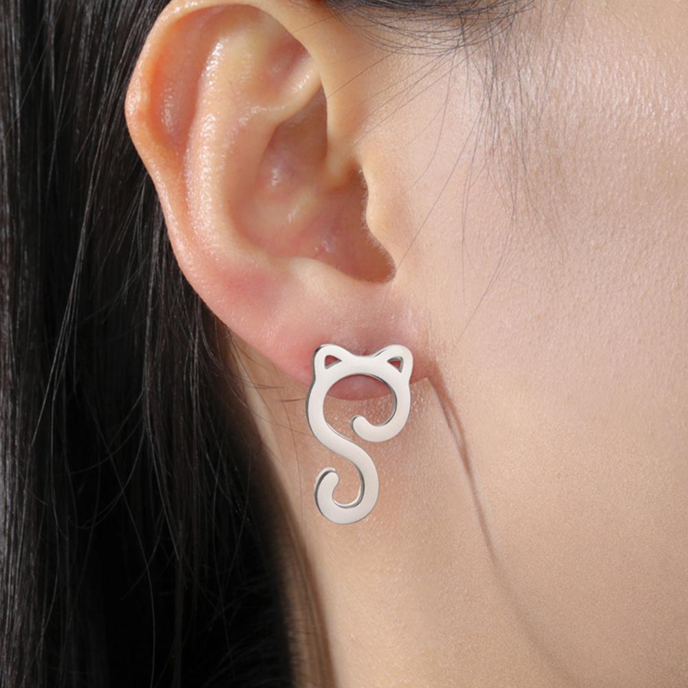My Shape Cute Cat Stud Earrings for Girls Gifts Animals Lovers Lovely Kitten Earrings Stainless Steel Jewelry for Women Teen