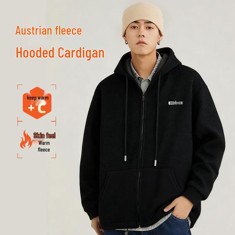 Hodo Men's Fleece Lined Grid Casual Zip-Up Hoodie