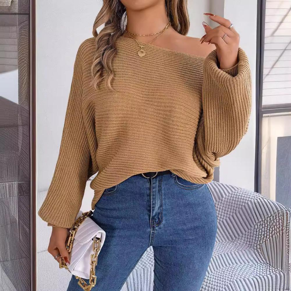 Autumn and Winter Casual Loose Solid Color Bat Sleeve Pullover Sweater