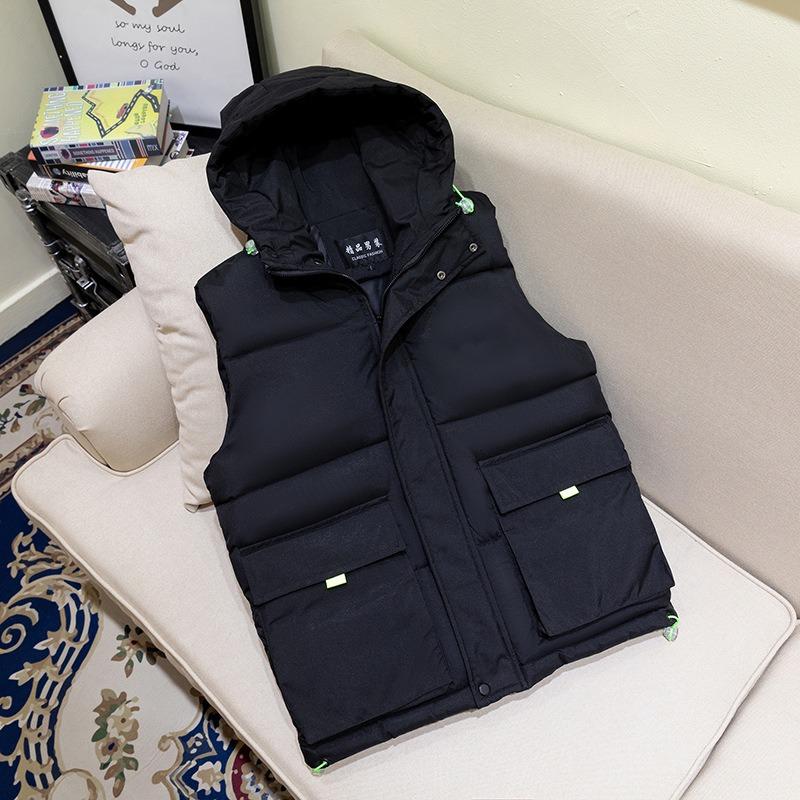 

Men s vest autumn and winter trend down cotton tooling vest warm large size thickened vest trendy jacket M (80-45 kg) чорний