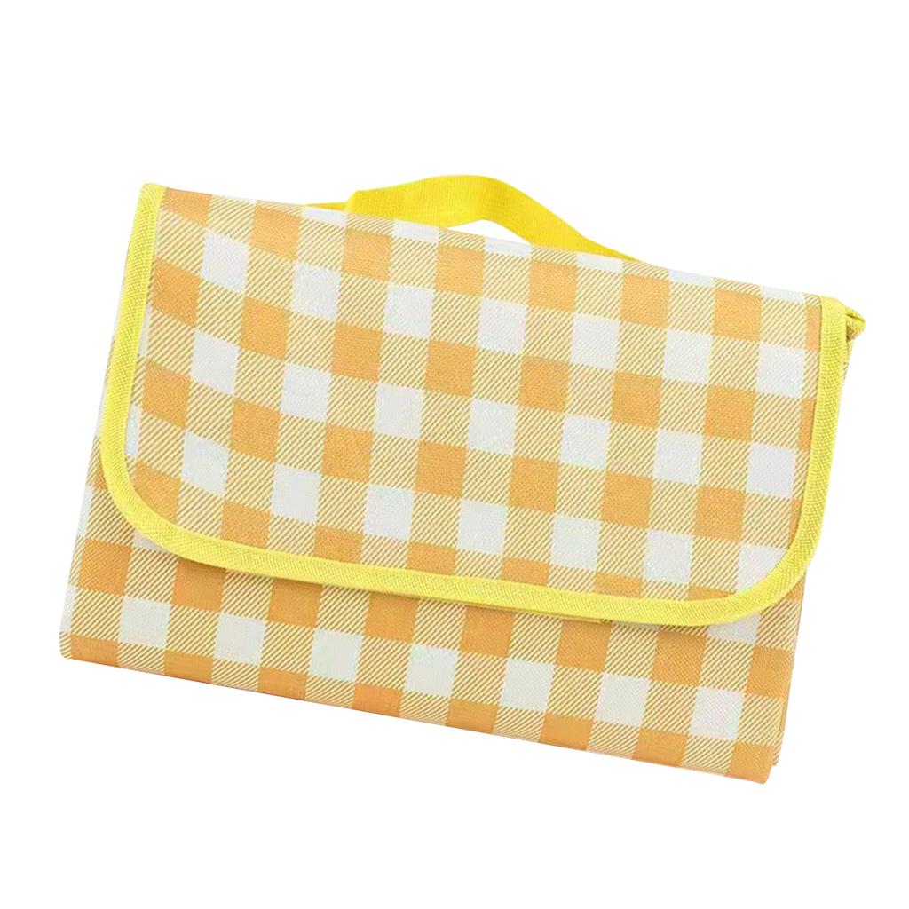 Picnic Blanket Waterproof Damp Proof Thickened Nonwoven Foldable Portable Gingham Picnic Mat for Beach Camping Yellow