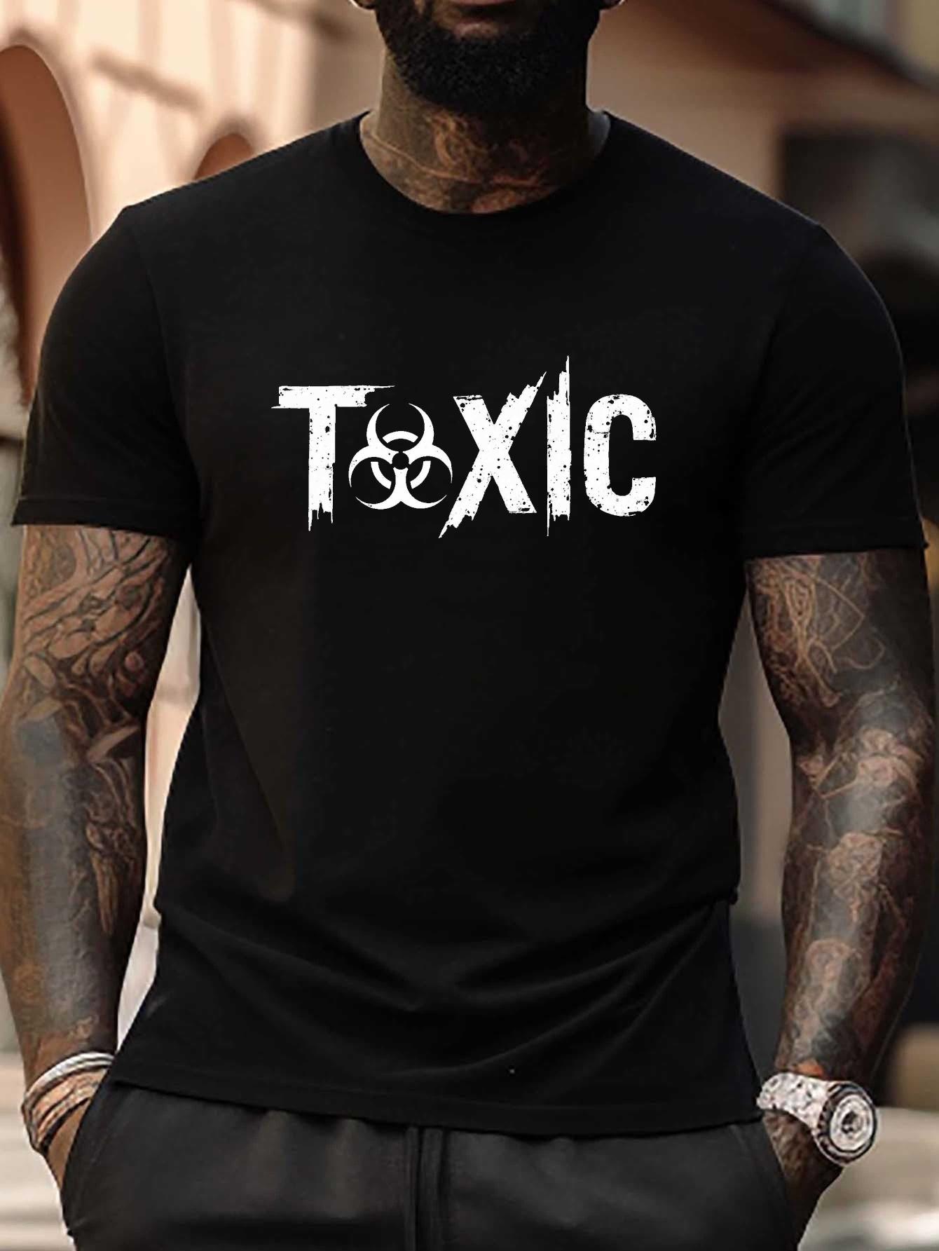 Plus Size Toxic Biohazard Graphic T-shirt - Distressed White Print S