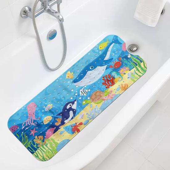 Bath Mat with Drainage Holes, Anti-Slip Texture Foot Massage Mat, Food-Grade PVC Material Suction Cups Bathtub Mat
