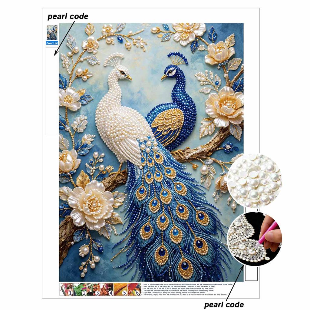 Pearl Art Painting Blue White Peacock Home Wall Decor Art Crafts Handmade DIY Adult/Beginner Gift Creative Home Decor Frameless Wall Art Kit