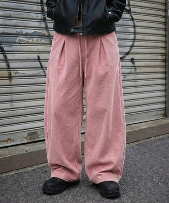 MOZMOZ Colorful Corduroy String Wide Pants Pink