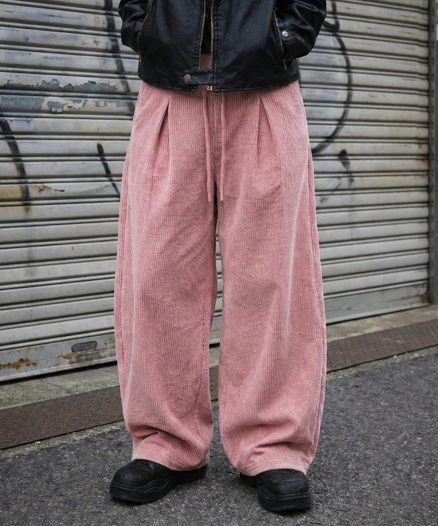 MOZMOZ Colorful Corduroy String Wide Pants Pink