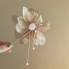 Korean Antique Chiffon Flower Pearl Tassel Hair Stick U-Shaped Hair Clip Temperament Chinese Style Hairpin For Women Headwear