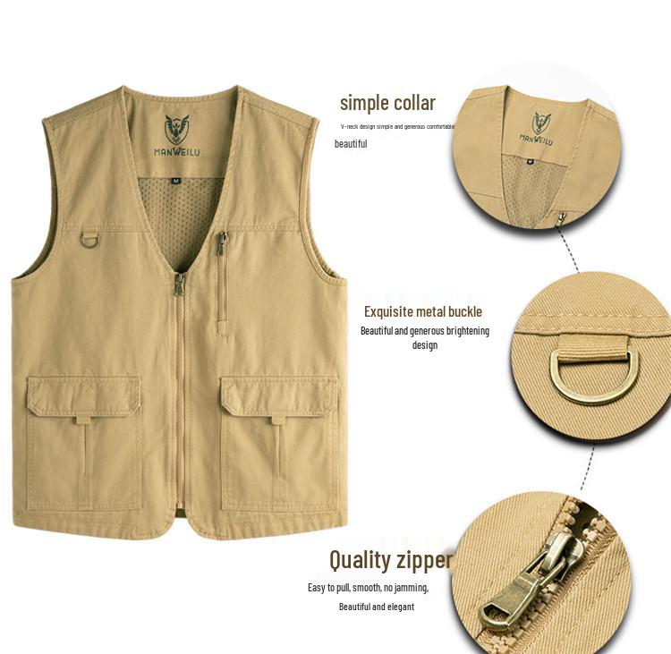Men's High-End Mountain Style Outdoor Vest - Pure Cotton, Fishing & Camping Gilet Jacket