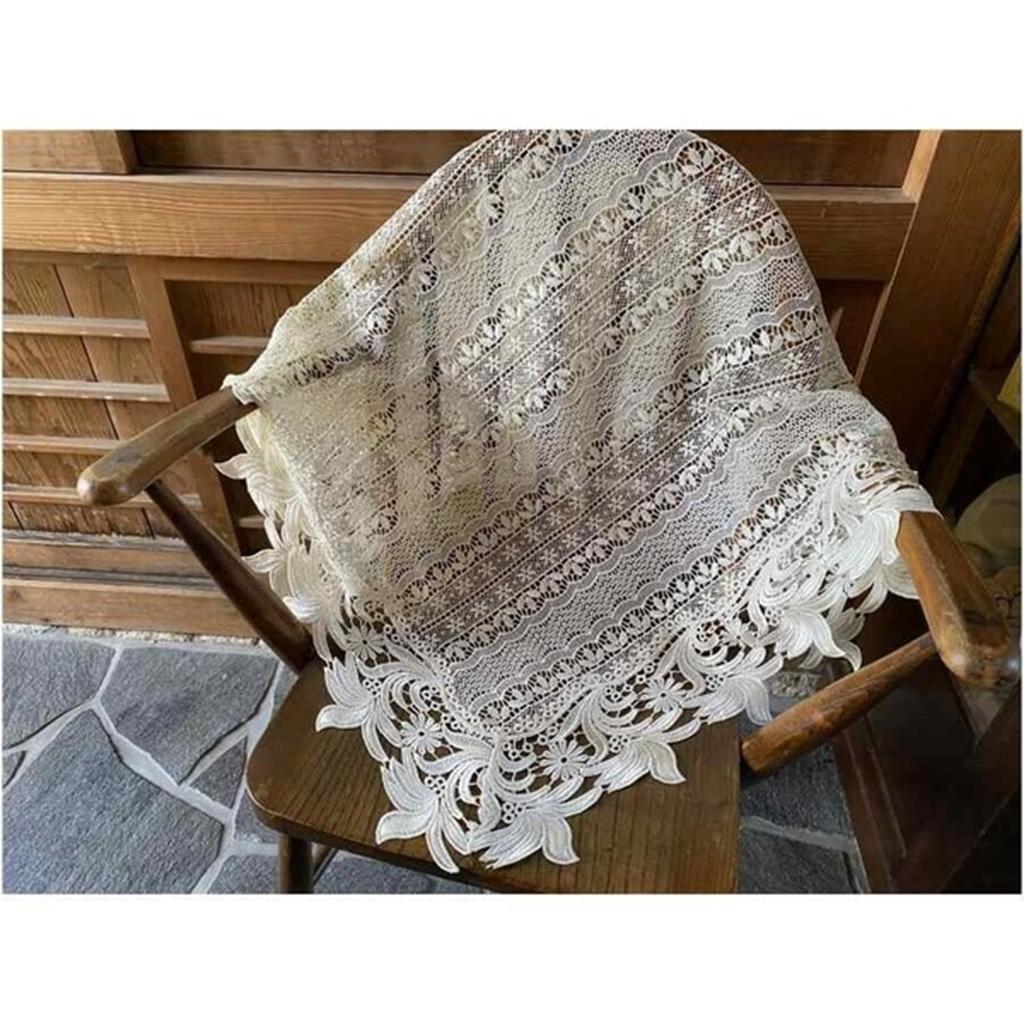 Vivienne 90x90cm Beige Floral Lace Series Embroidered Table Runner WK1119NN1 (Vivienne) [Tablecloth Beige]