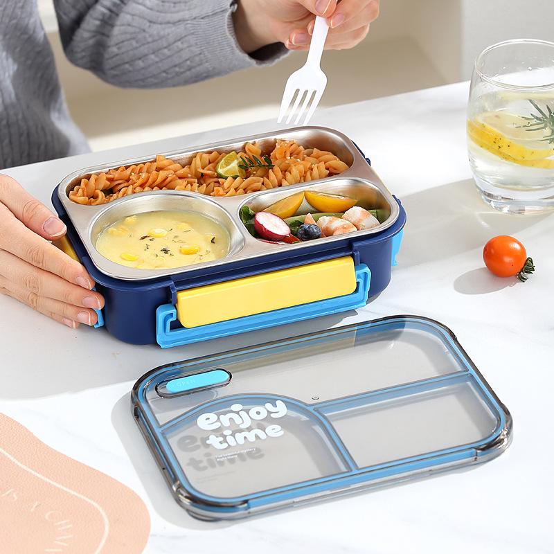 304 Stainless Steel Insulated Lunch Box, Food Grade, Two Compartments with Soup Bowl for Students or Office Workers