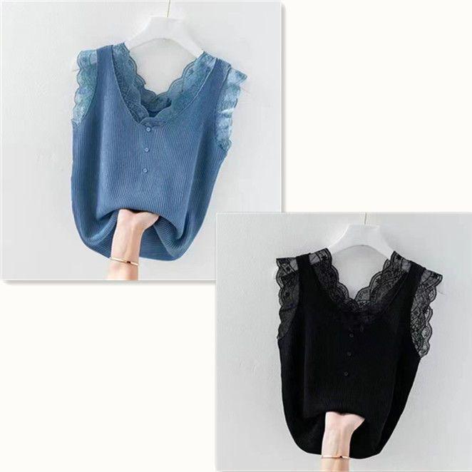 Spring/Summer Women's Plus Size Lace Camisole - Loose Fit, Sleeveless Ribbed Tank Top