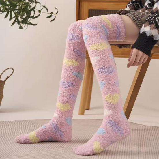 Women Long Floor Socks Soft Fluffy Over Knee Socks Colorful Warm Thick Thigh High Socks for Home Indoor Wear Bedroom Sleeping