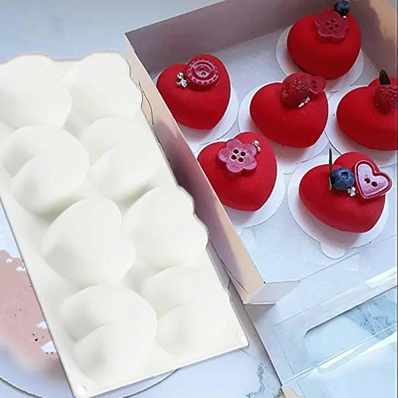 8 Cavity Heart Shape Silicone Mold Mousse Ice Cream Chocolate Jelly Cake Baking Tool Suitable Household Kitchen Baking Molds