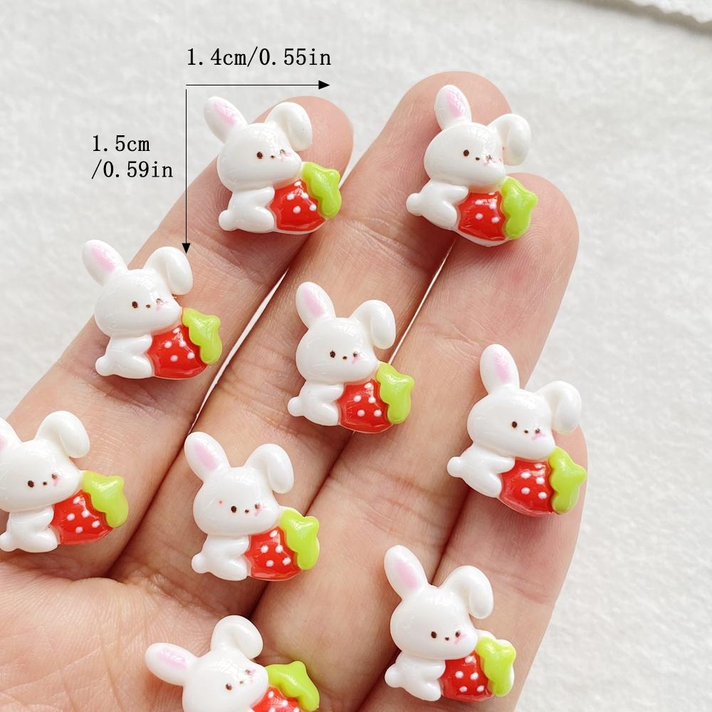 20pcs Resin Cartoon Strawberry Rabbit Nail Art Flat back Rhinestone Bead Scrapbook DIY Manicures Appliques Accessories Crafts