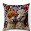 1/4Pcs Llama-Printed Floral Pillow Covers Sofa Cushion Cover Home Bedroom Room Decoration