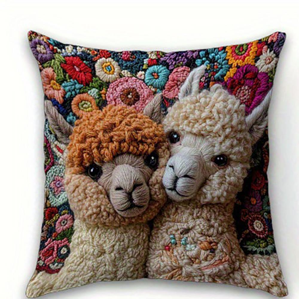 1/4Pcs Llama-Printed Floral Pillow Covers Sofa Cushion Cover Home Bedroom Room Decoration