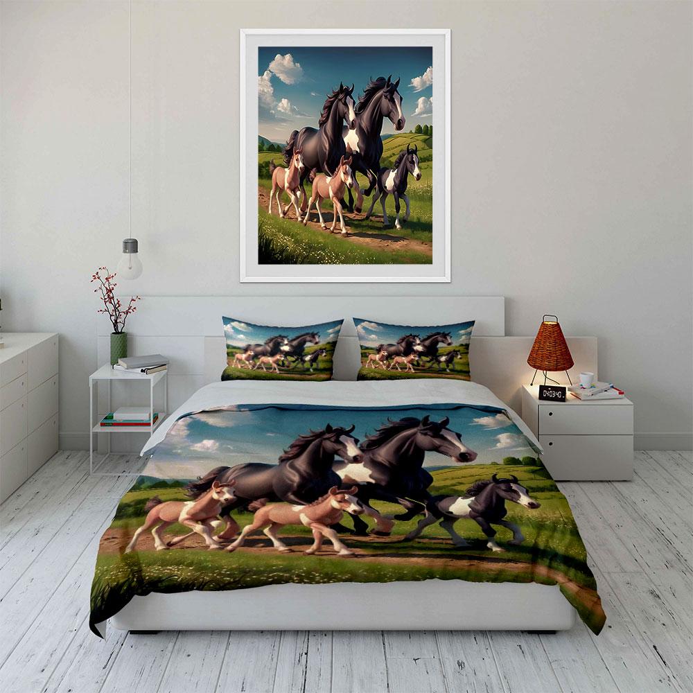 Running Horses Nature Decor Set Soft Comfortable Duvet Cover Bedding Set Included 1*Duvet Cover & 2*Pillowcases, Gift