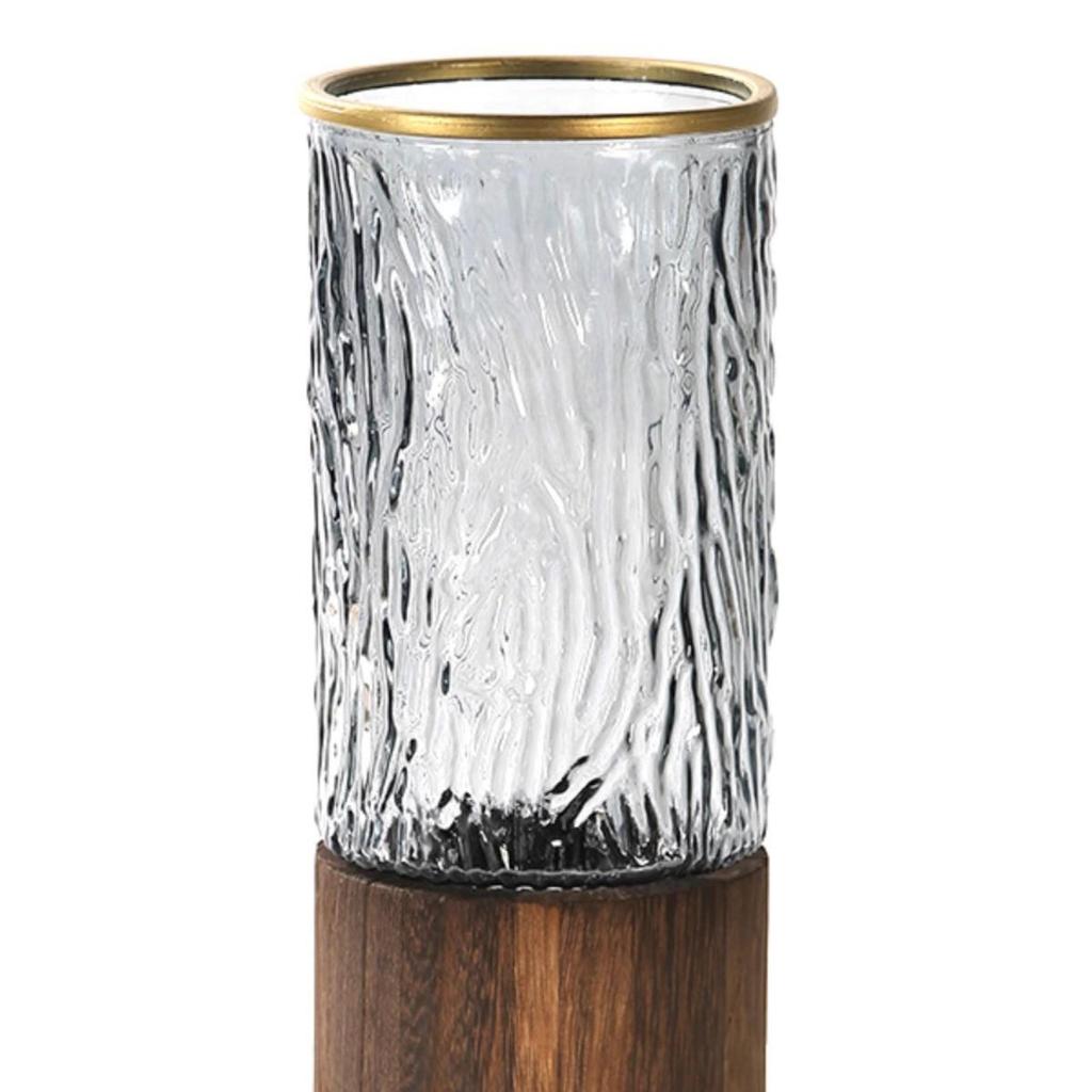Скандинавська Розкішна Кришталева Біла Скляна Ваза з Дерев'яною Підставкою для Живих Квітів - Декор для Вітальні