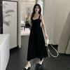 2024 Summer French Retro Hepburn-Style Slim Black Suspender Dress for Women