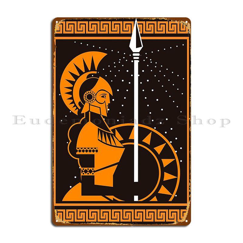 Палас Афина Минерва Греческая Римская Мифология Богиня Оранжевый и Черный Старая Тарелка Картина Металлическая Вывеска Создать Жестяной Знак Постер 20x30cm