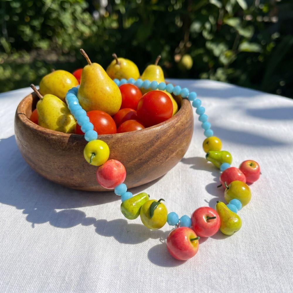 Stackable Beads Fruit Necklace Colorful Beads Beaded Clavicle Chain Multi Layer Choker Girls
