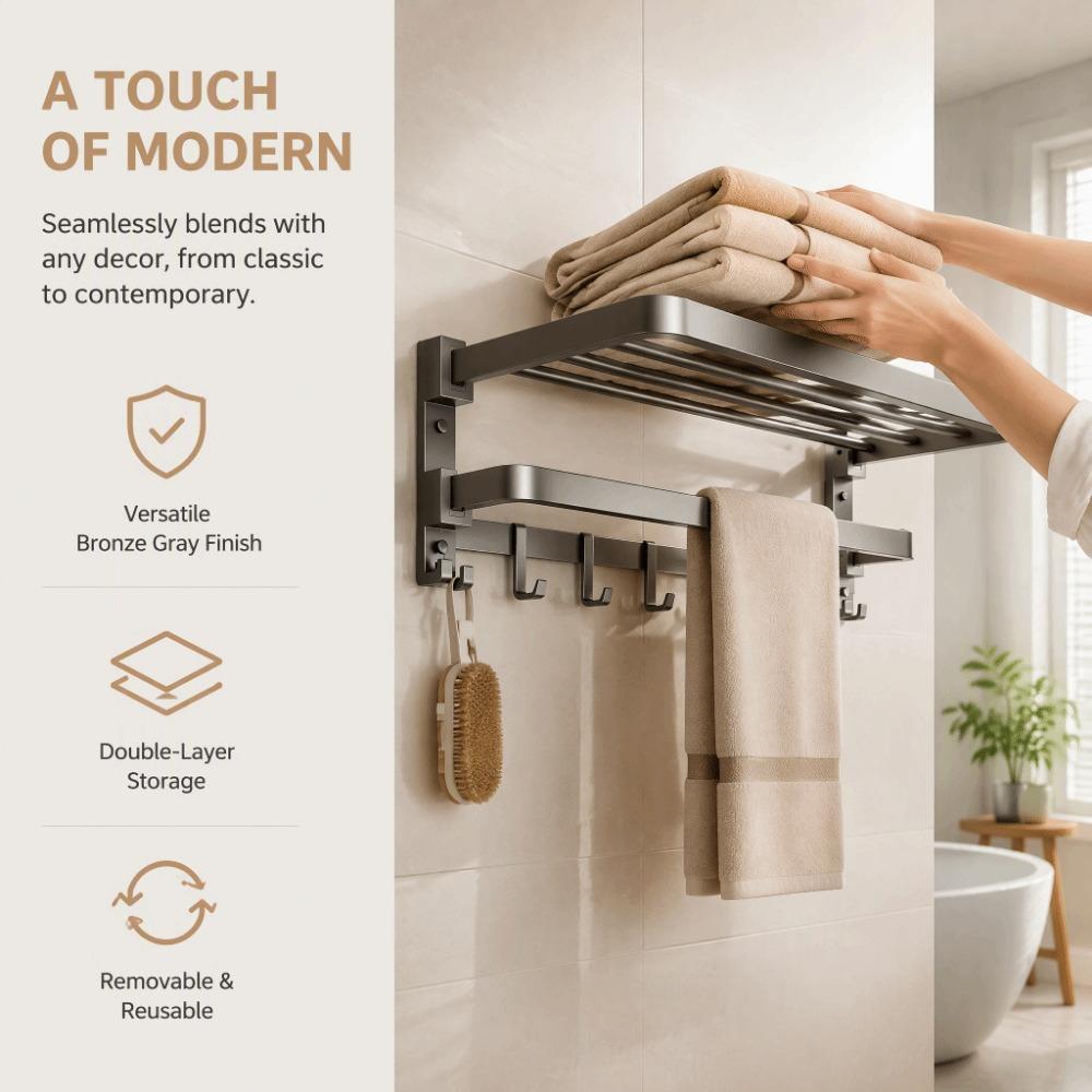 Foldable Bathroom Towel Rack Suction Cup Wall Mount Towel Holder Bathroom Storage Rack  Home