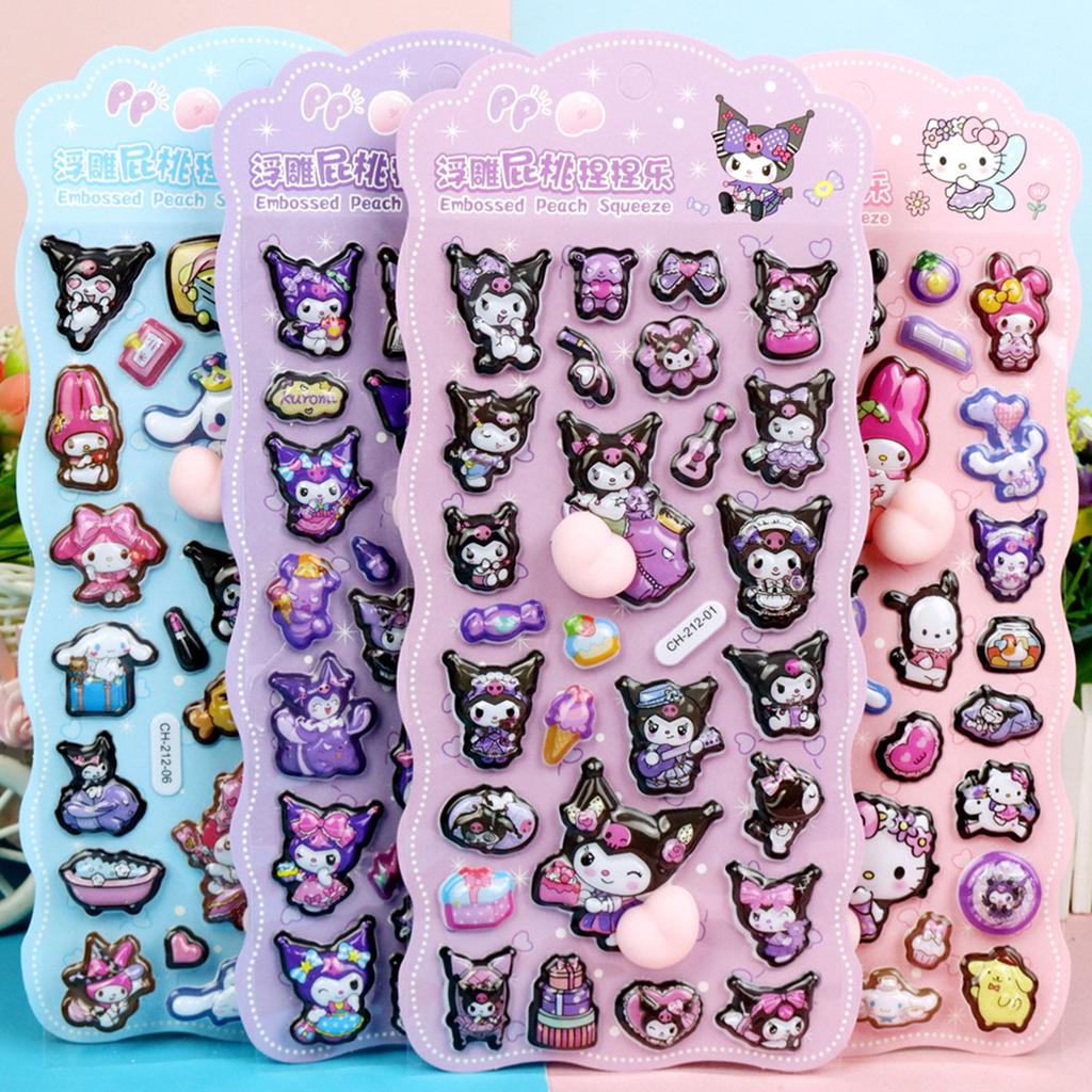 4/6 Pcs Cute Sanrio Butt Stickers My Melody Kuromi Cinnamoroll 3D Relief Sticker Kawaii Stress Relief Puffy Squishy Decals