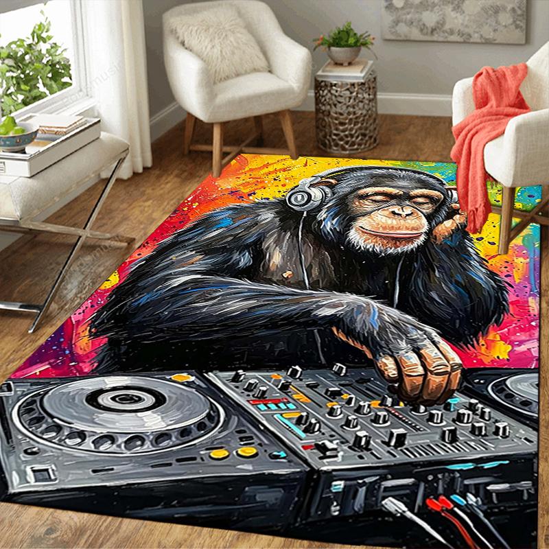 1Pc Monkey Dj Party Vibes Rug, Office Carpet Indoor Outdoor Doormat, Non-Slip Soft, Living Room, Christmas Halloween Gift. M928121