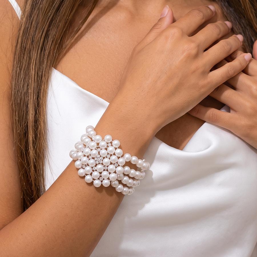 European and American jewelry fashion multi-row elastic pearl beaded wide necklace bracelet niche design jewelry bracelet