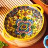 Creative yellow-green wave tree pattern flower hand-painted underglaze color binaural ceramic non-hot noodle bowl