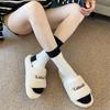 1669 autumn and winter new Internet celebrity thick-bottomed fluffy slippers women's Korean version fashion outer wear plush home one-word cotton sli