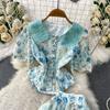Elegant 2 Piece Set Women Summer Spring Floral Print Embroidery Prom Evening Party Long Dress Suits Crop Top Skirts Suits
