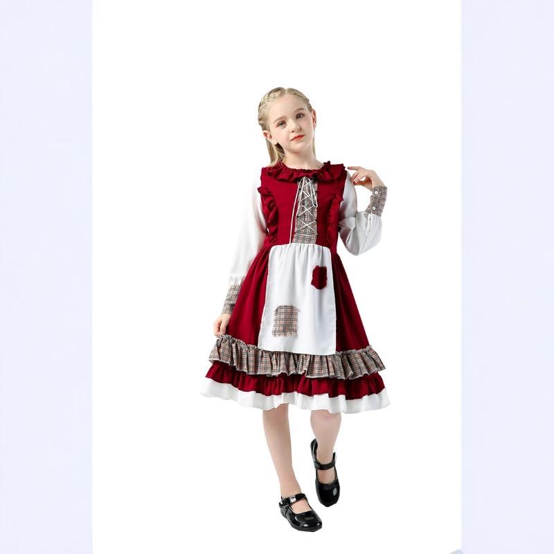 Halloween Little Red Riding Hood Play Costume Farm Pastoral Red Patch Dress Performance Costume