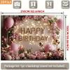 2D Pink Floral Happy Birthday Backdrop for Women/Girl Birthday Party Decoration