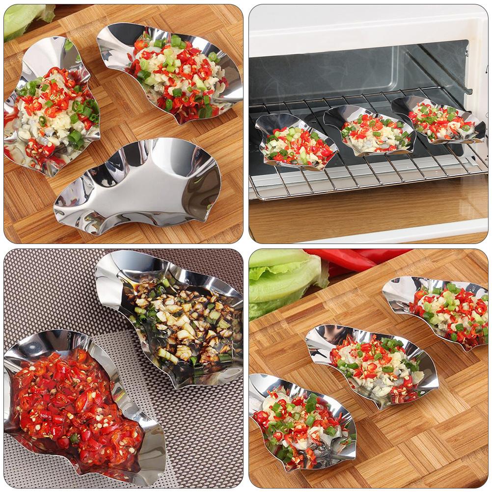 Oyster Dish Unique Sauce Dishes Stainless Steel Shells Dipping Bowls Reusable Seasoning Trays Food Serving Dinner Plate