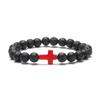 Bedel Natuursteen Armband Kruis Zwarte Lavasteen Kralen Armbanden Handgemaakt Mannen Vrouwen Gebed Fitness Ketting Koppel Sieraden Cadeau