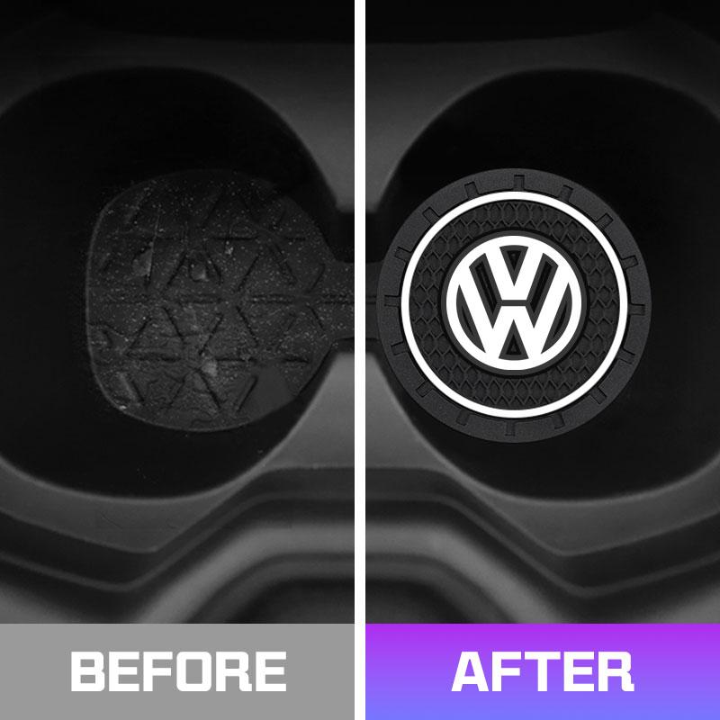 HAT1 2pcs Car Cup Holder Mat Leather Water Coaster Pad For VW Volkswagen VW ID3 ID4 Golf 7 8 MK8 T-cross Passat B8 Tiguan Jetta Skoda
