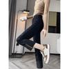 Women's Black High-Waisted Slimming Jeans - Cropped Straight Leg, Petite Fit for Spring & Autumn