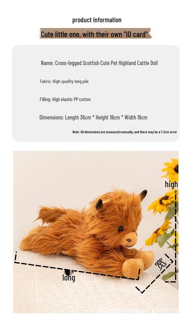 Highland Cow Plush Doll - Long-haired Scottish Animal Simulation