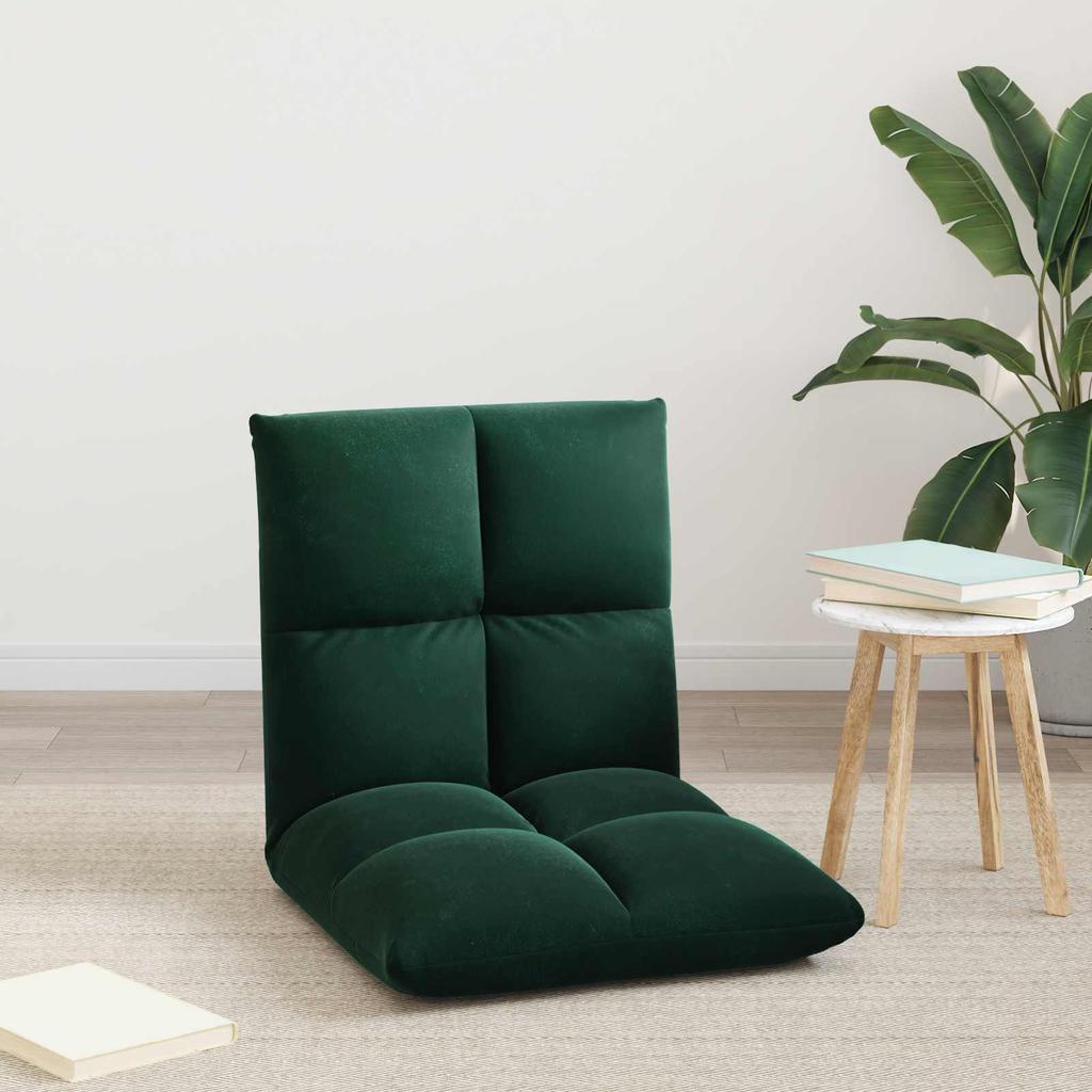 Adjustable Floor Chair Dark Green Velvet