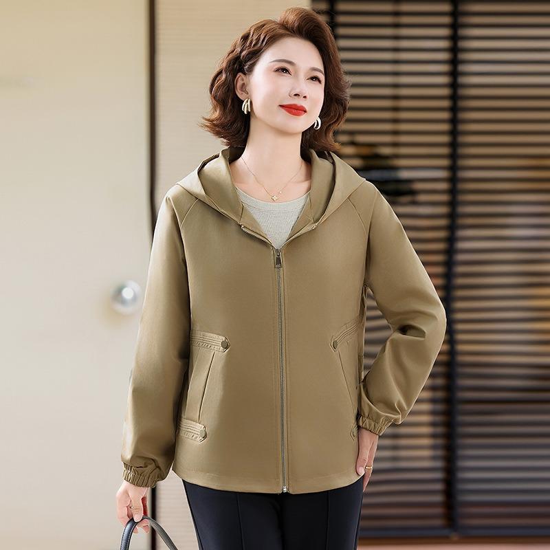 

Одежда для женщин среднего и пожилого возраста, модный темперамент, повседневные женские топы, новые благородные короткие куртки на весну и осень 5XL [recommended 150-80kg] хаки