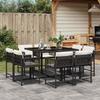 Vidaxl 9-Cz. Juego de Muebles de Jardín con Cojines, Negro, Ratán PE