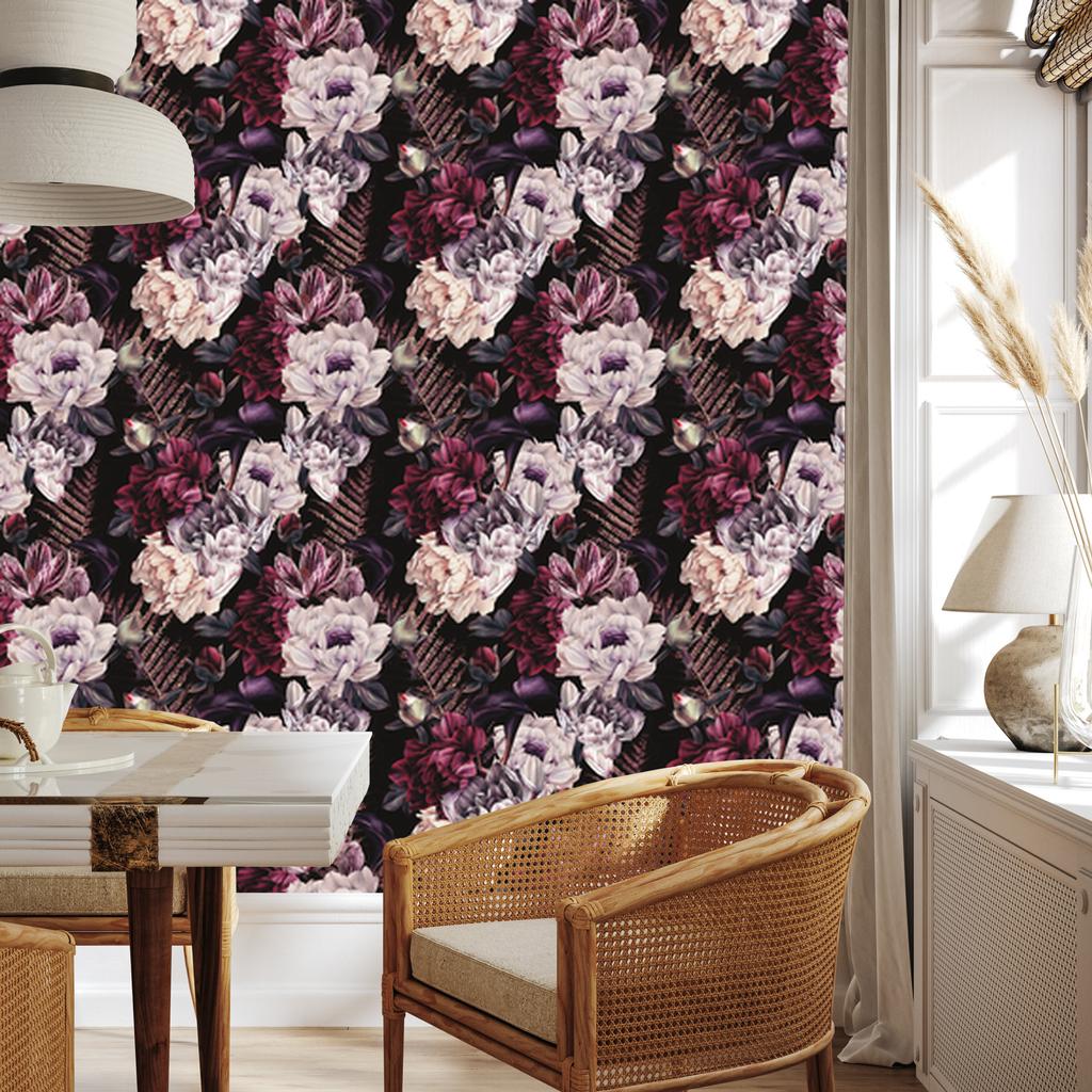 Wallpaper Flowers In Dark Colors for Living Room and Bedroom 50x1000