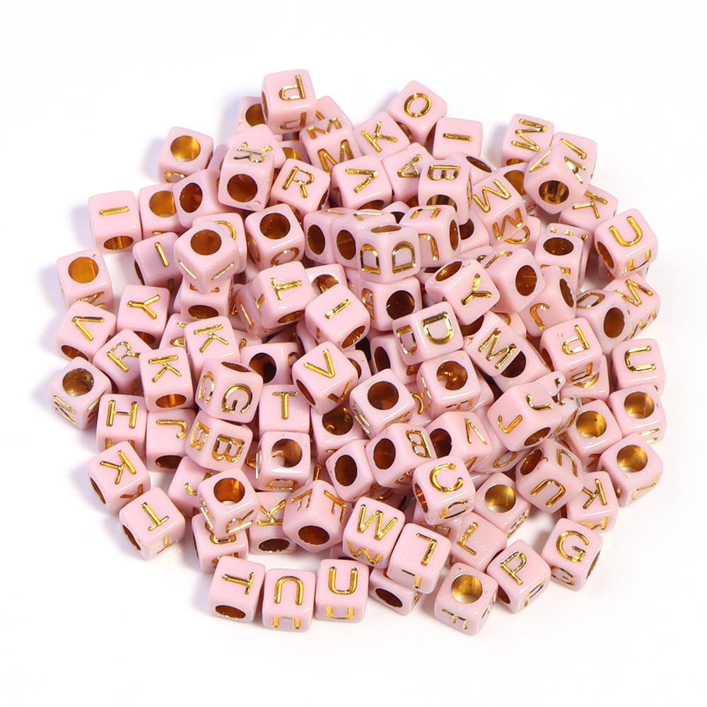 100pcs/lot 6mm Electroplated Acrylic Alphabet Beads Square Big Hole Loose Letter Beads For DIY Fashion Bracelet Necklace Jewelry