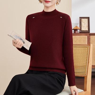 Mom's Winter Plus Velvet Red Sweater for the Year of the Horse - Warm Middle-Aged Women's Base Layer Top