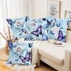2D Flat Printing Blue Butterfly and Rose Pattern Decorative Cushions Polyester Pillowcase, Sofa Decorative Cushion Cov