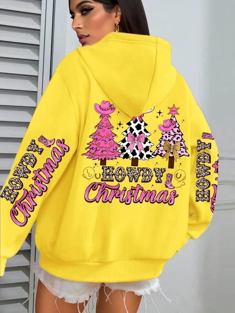 Merry Christmas Tree Print Women's Hip Hop Hoodie - Autumn/Winter Edition