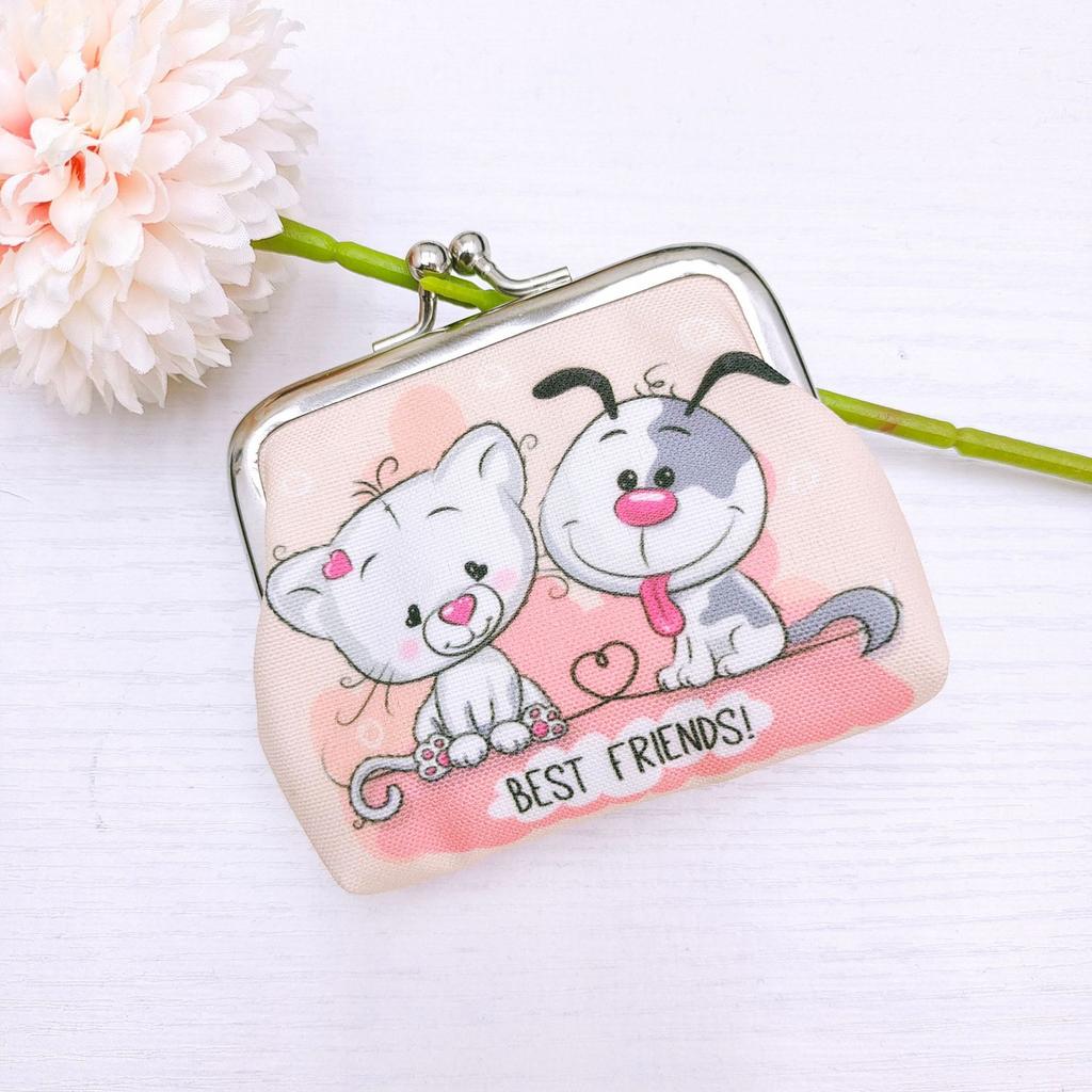 Cute cartoon cat printed coin purse, mini kiss lock coin purse, and headphone bag