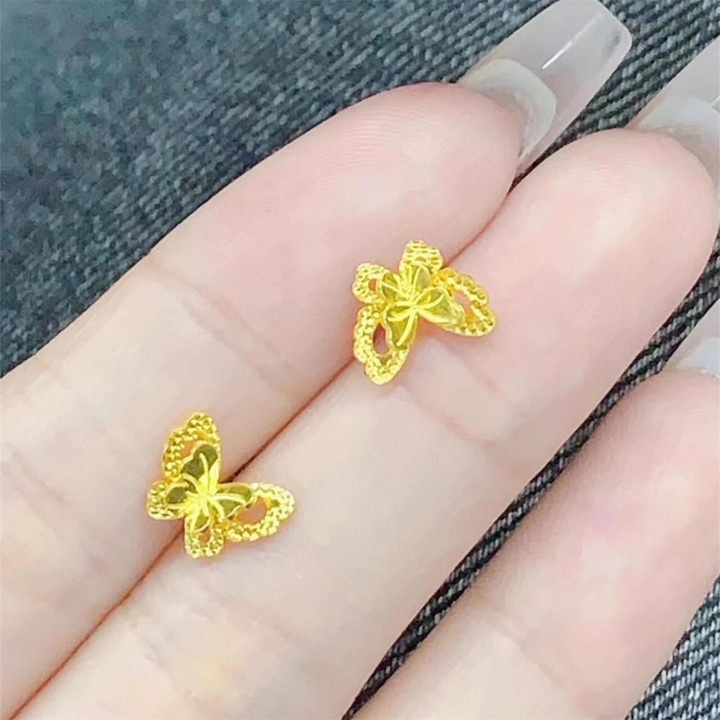 Ancient Gold Double-Layer Butterfly Stud Earrings for Women, Chinese Style Fairy Jewelry, 2025.