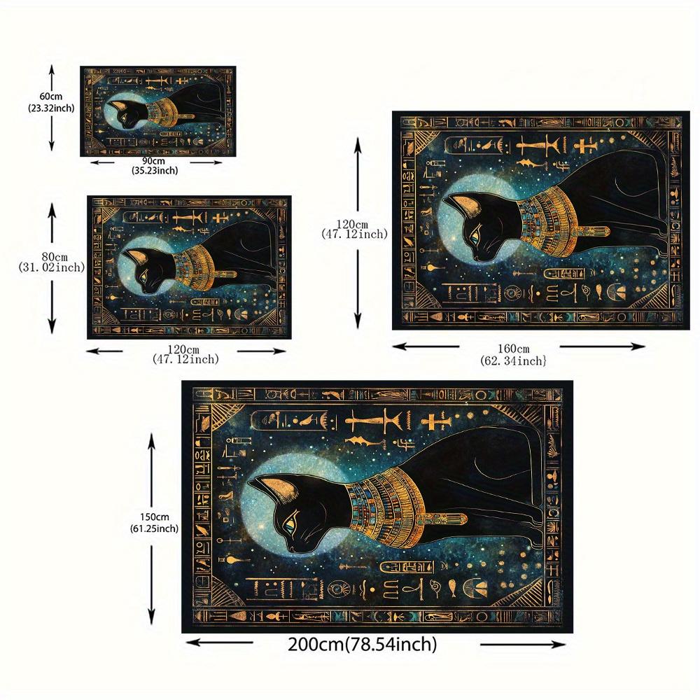 Egyptian Little Black Cat Mysterious Totem Pattern Rug,Office Chair Mat,Decorative Holiday Gift,800g/M2